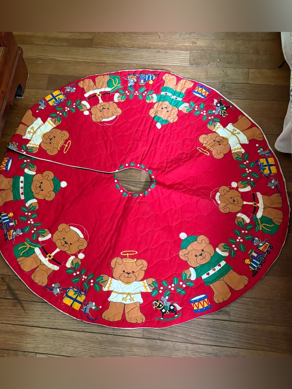 Red Teddy Bear Christmas Tree Skirt - Holiday Bear Print